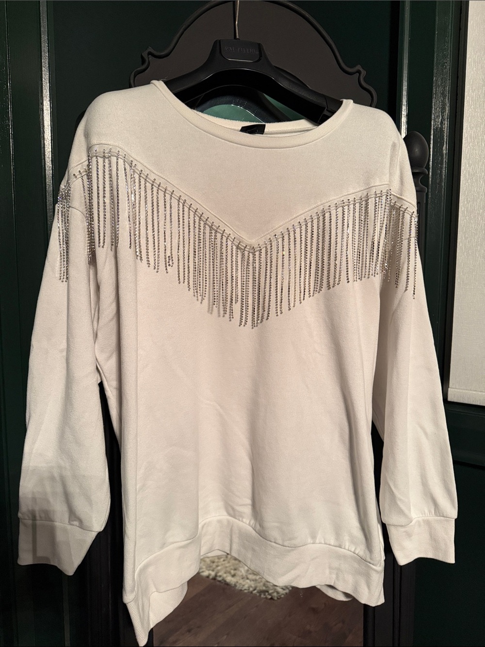 Plus size Women's White Bedazzled Fringe Sweatshirt (Torrid)